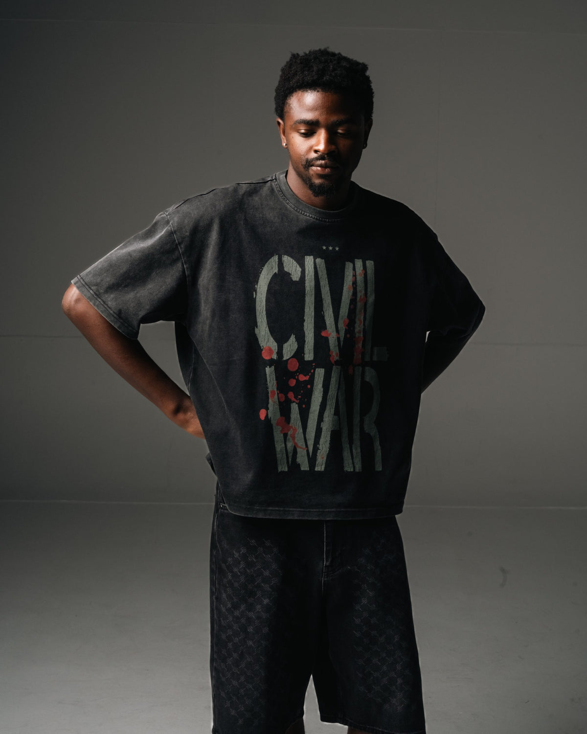 GSTVRN Acid Wash Black Civil War T-shirt