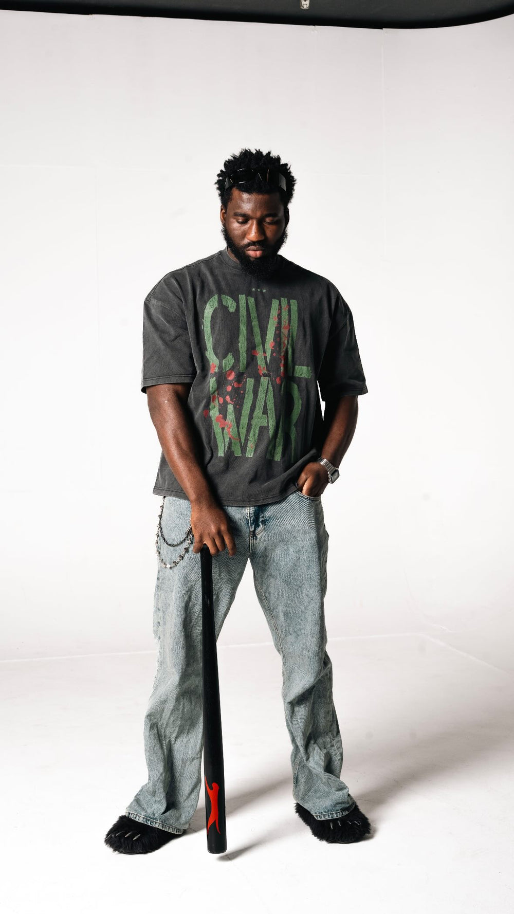 GSTVRN Acid Wash Black Civil War T-shirt